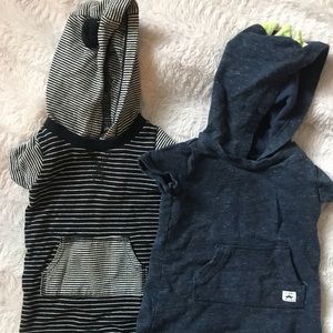 Two hooded boy short rompers - 6m